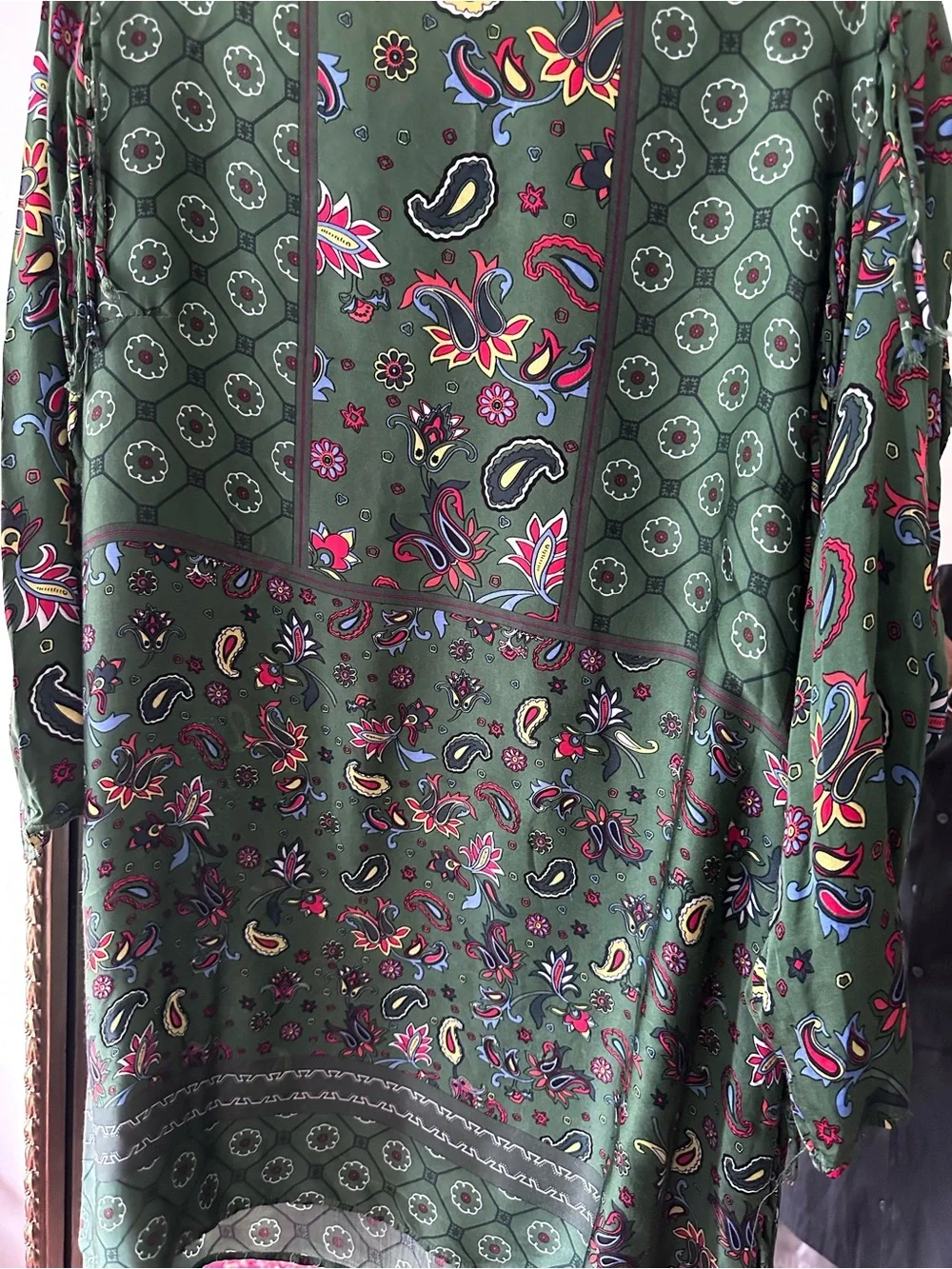 Zara Woman Green Floral Print dress with Pink Accents